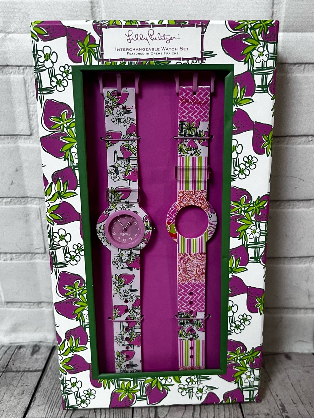 Lilly Pulitzer Interchangeable Wristwatch Watch Set Pink Patch Strawberry